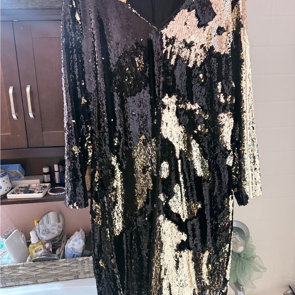 Eloquii Black and Gold Sequin Dress